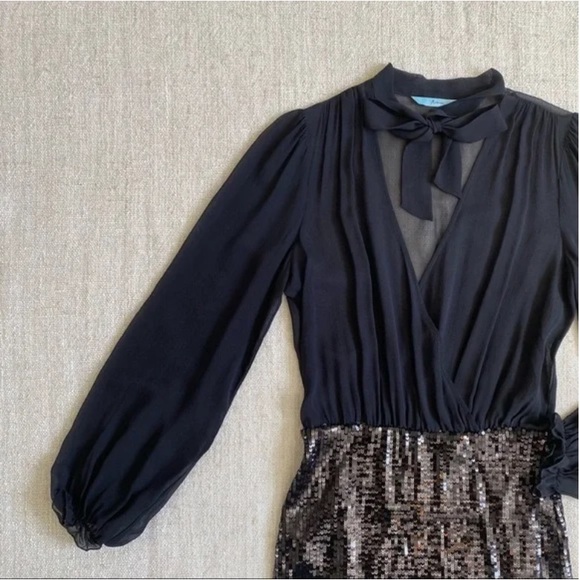 Marciano Sequined and Sheer Long Sleeve Mini Party Dress - Picture 4 of 13